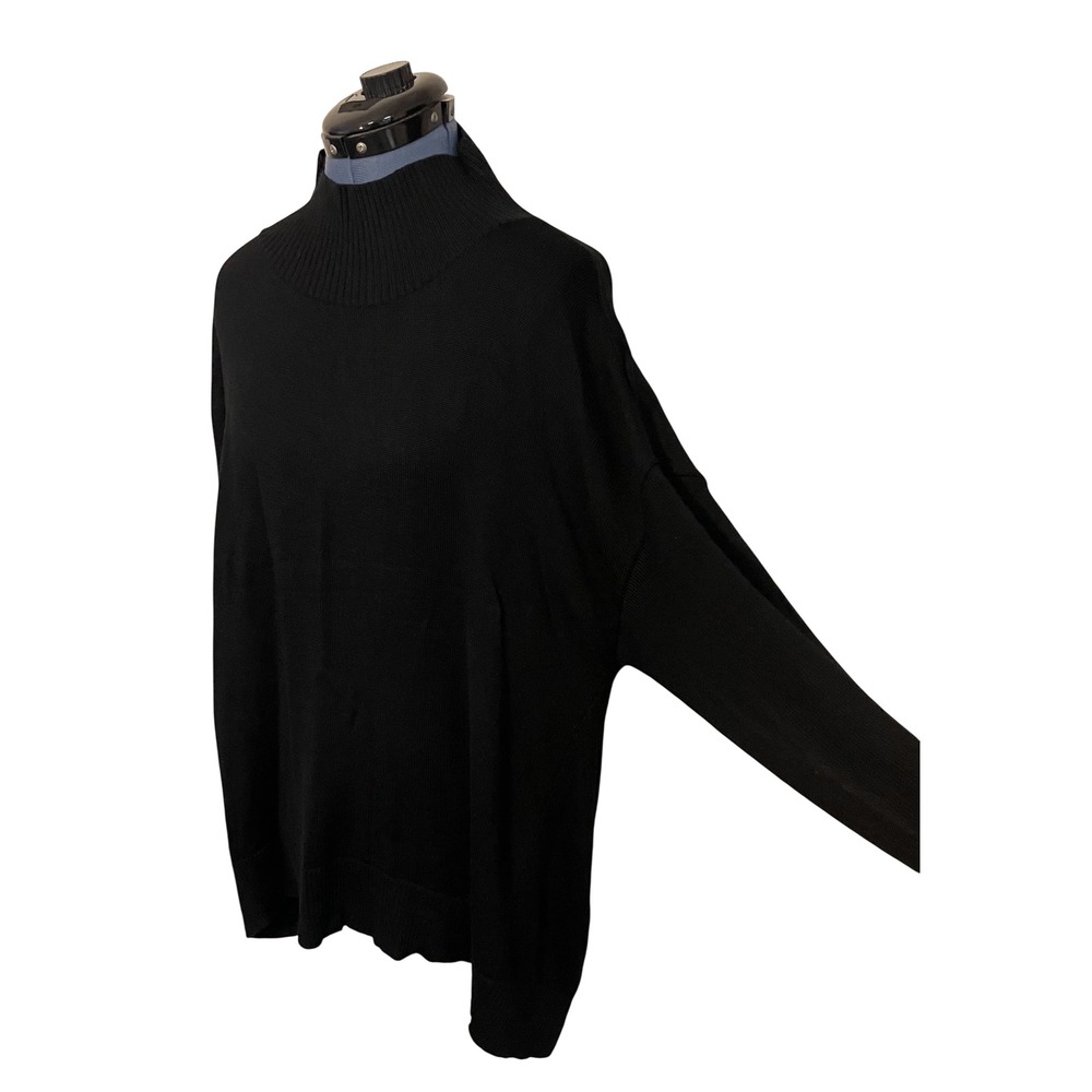 Eileen Fisher Black Extra Fine Merino Wool Mock Neck Hii Lo Oversized Sweater Xl View 4